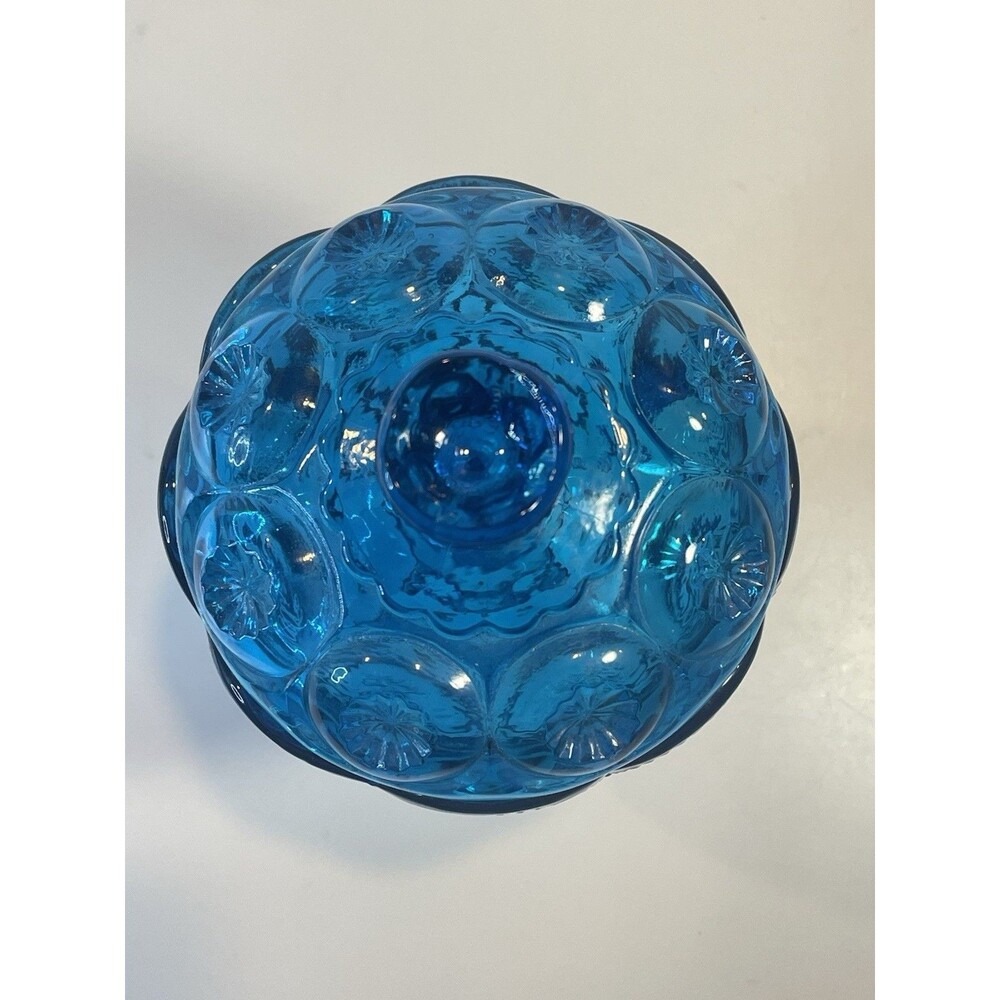 VTG LE Smith 8" Blue Glass Moon & Star Lidded Pedestal Compote Candy Dish GLOW - Picture 11 of 12
